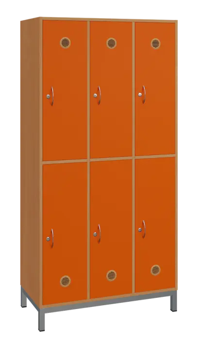 SBS-2233 šatní skříň 6-boxová, 1800x900x400 mm, kovové nohy, korpus buk royal, dvířka pomeranč